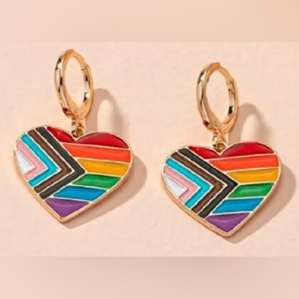 LGBTQIA+ Earrings, Heart Earrings, Pride Earrings, Rainbow Heart Earrings